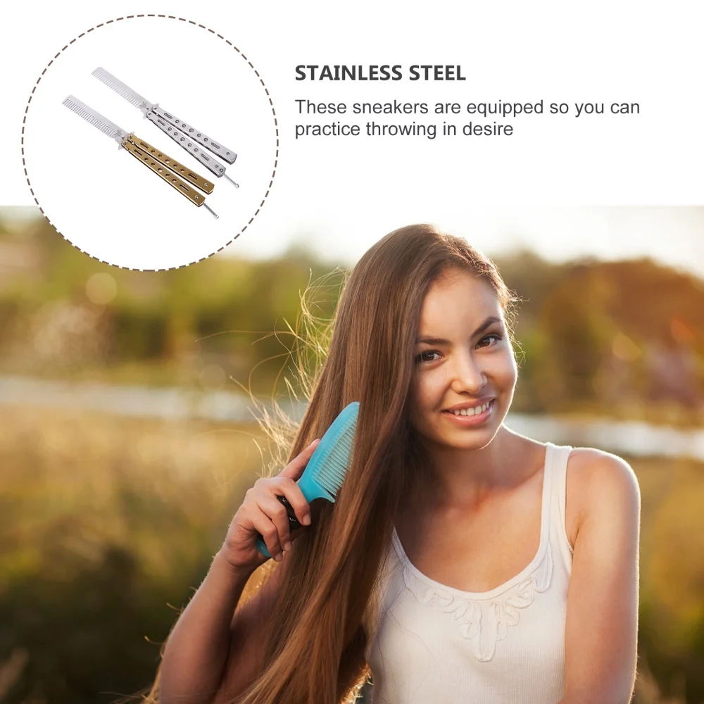 

2Pcs Butterflies Combs Stainless Steel Folding Training Combs for Sports Outdoor