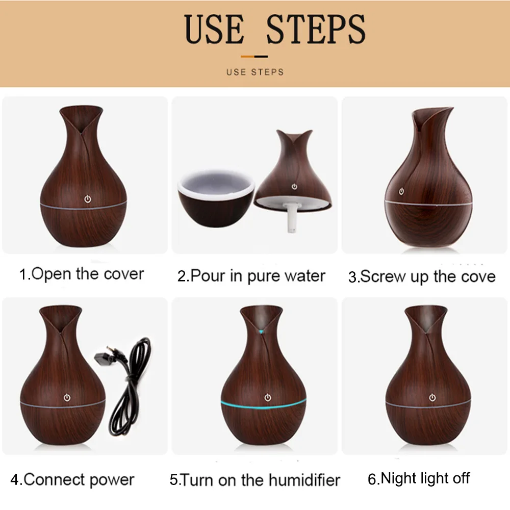 

New USB Aroma Diffuser Mini Ultrasonic Air Humidifier Wood Grain Atomizer Aromatherapy Essential Oil Diffuser for Home Office