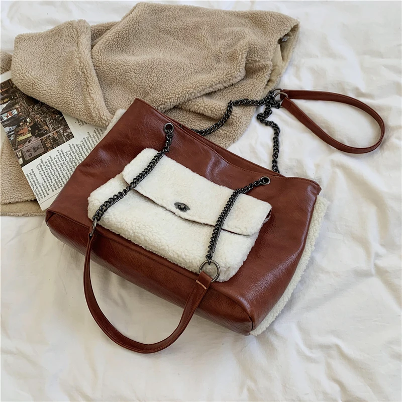 

Patchwork purse and handbag luxury crossbody bag for women 2020 new felt luxury brand handbags sac chain Messenger Bag ladies