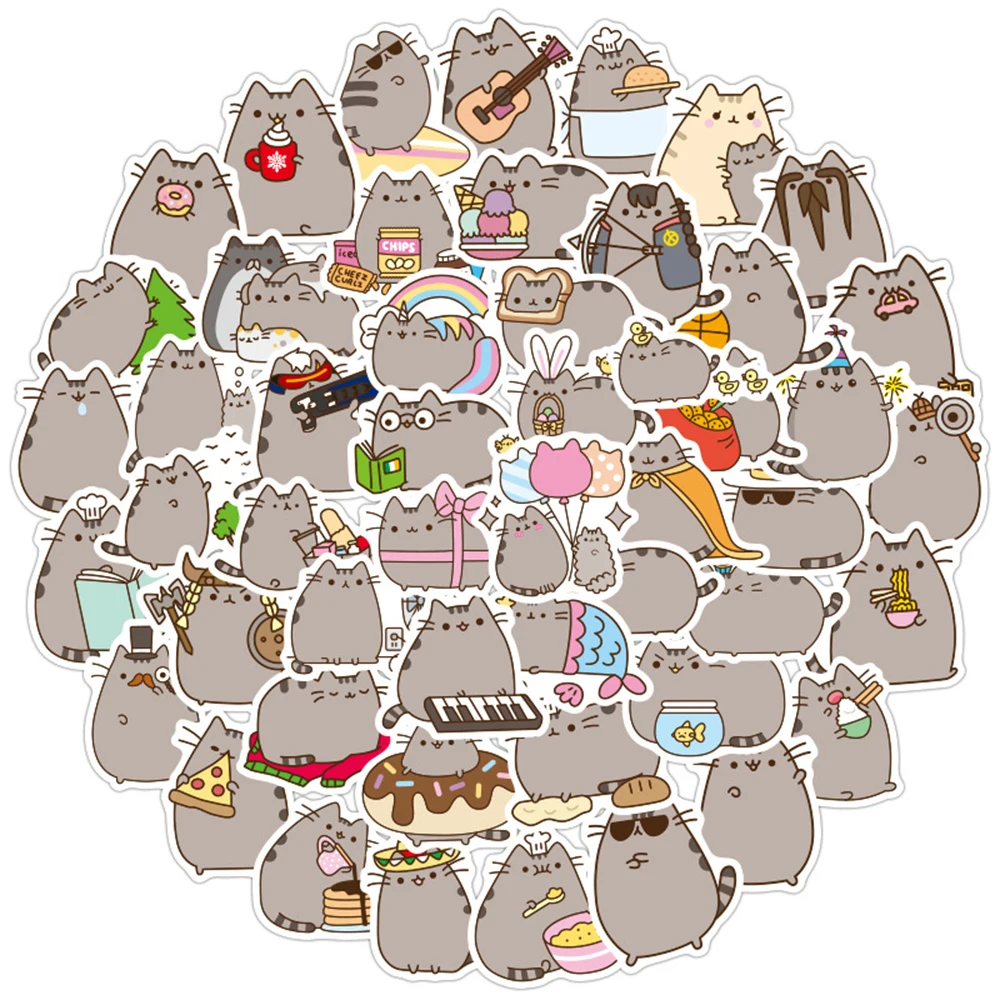 

100pcs Kawaii Cartoon Cute Fat Cat Stickers for Notebook Libretas Motorcycle Computer Helmet Laptop Bike Car Waterproof Sticker