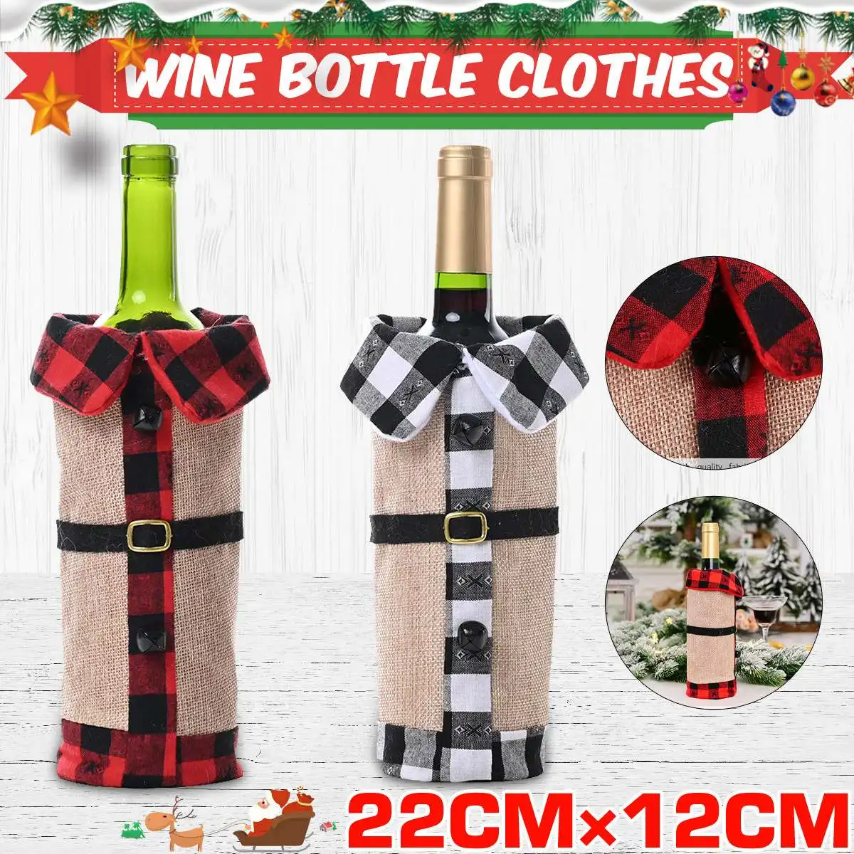 

1 Набор/2 шт. рождественские украшения на свитер, винную бутылку, одежду, чехол на бутылку вина, красивое Рождественское украшение для красно...