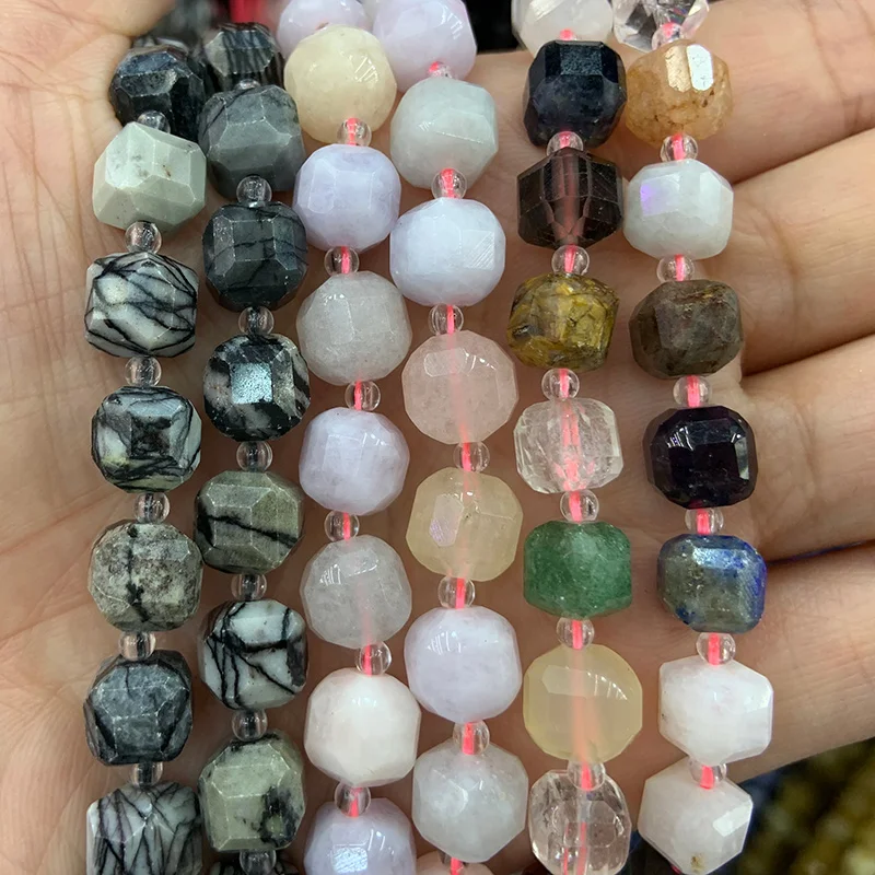 

9-10mm Natural Morgan Mixed Stone Beads 15'' Faceted Cube DIY Loose Beads For Jewelry Making Beads Necklace Bracelet Women Gift