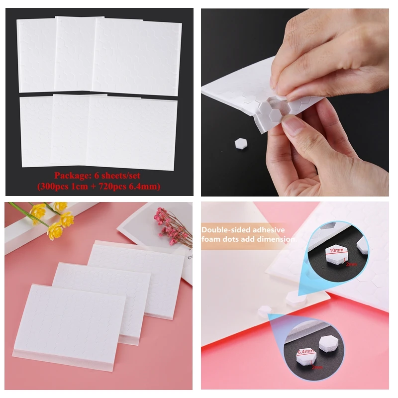 

1Cm/6.4Mm 3Pcs/set 3D Double-Sided Adhesive Foam Dots Add Depth and Dimension New Adhesive Hexagon Instant and Permanent Bond