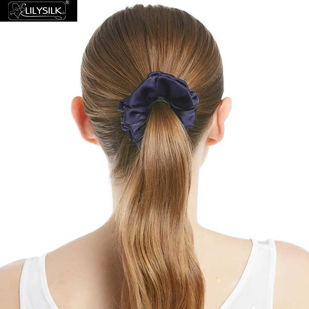 LilySilk Scrunchy Charmeuse Hair Bands Women 100 Pure Silk Head Rope Rubber Girl Accessories Soft Care Luxurious Free Shipping - Цвет: Charcoal Purple