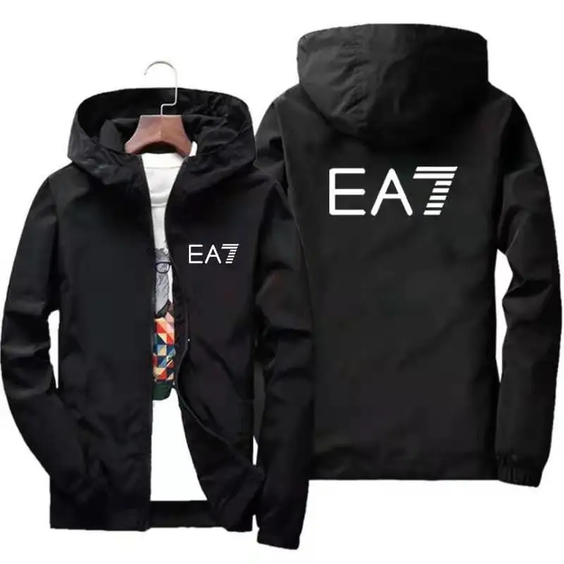 

Hot Sale EA7 Brand Men's Spring And Autumn New Bomber Jacket Men's And Women's Casual Windbreaker Printed Zipper Thin Hooded Cas
