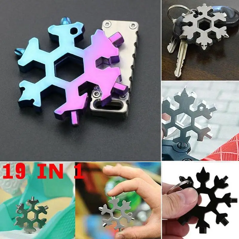 

Portable 18 In 1 Multifunction Mini Tool Snowflake Multi Pocket Tool Keyring Key Ring Spanner Hex Wrench Camp Survive Outdoor