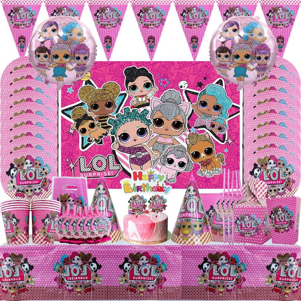 

Розовое украшение для куклы, Декор для вечеринки по случаю дня рождения, детская кукла-сюрприз, одноразовая посуда, набор посуды для детского душа, товары для дня рождения для девочек
