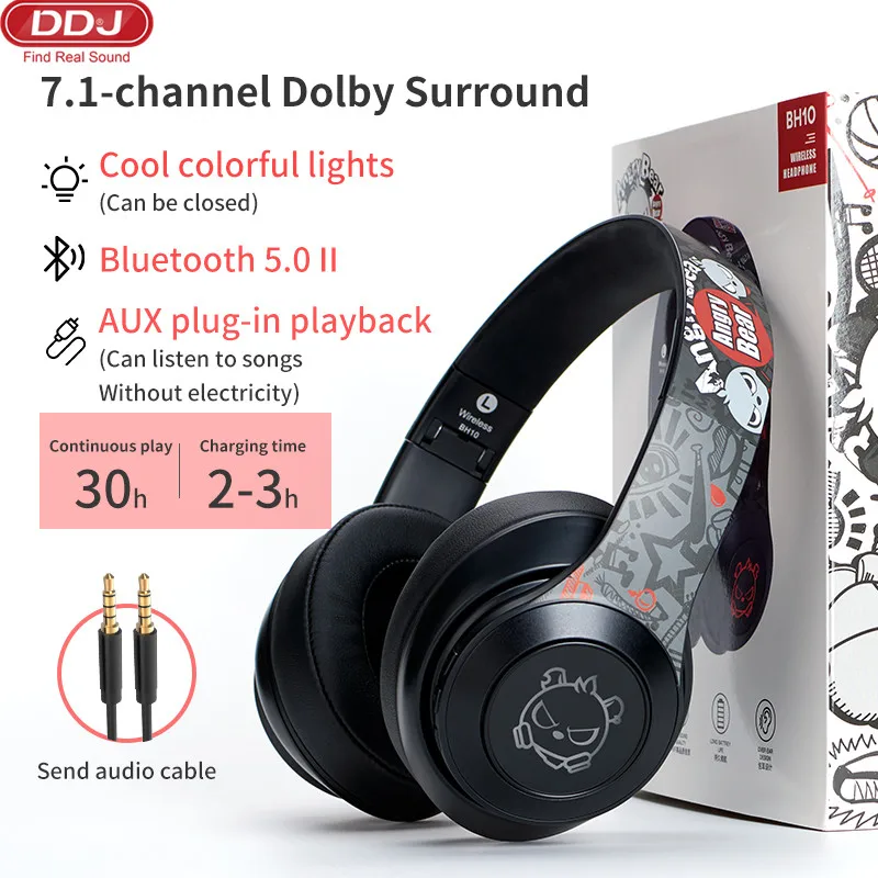 Hi Fi стерео наушники Bluetooth Музыкальная гарнитура FM и поддержка проводные с