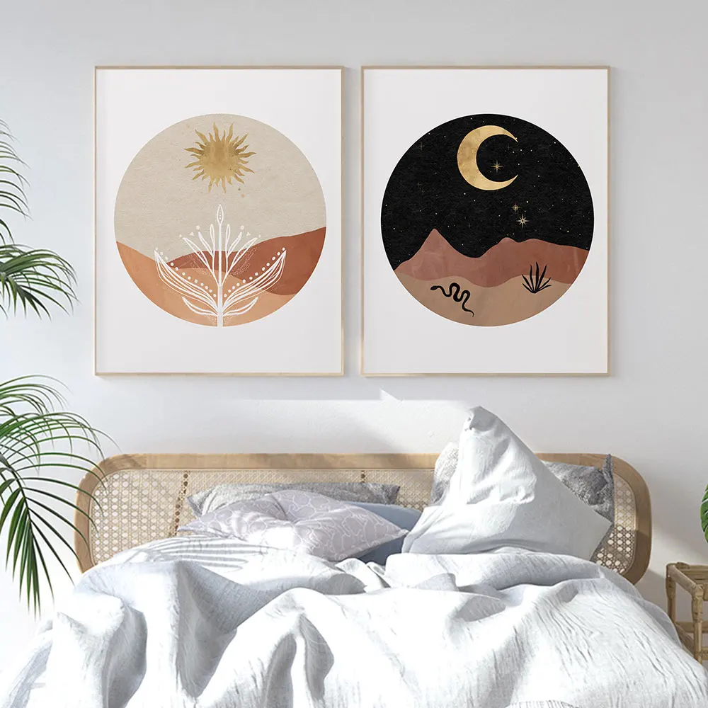 Постер в стиле бохо День Ночь абстрактная Арка Художественная печать Солнце Луна