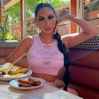 Женская майка в рубчик с надписью, бабочкой, бриллиантами, белый пикантный Топ, модная одежда для девушек, укороченный топ, клубная одежда