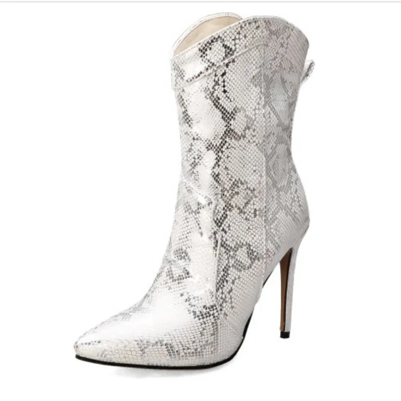 

Fanyuan Boots hot sale women ankle boots slip on autumn winter high heels boots pointed toe snake sexy party wedding shoes woman