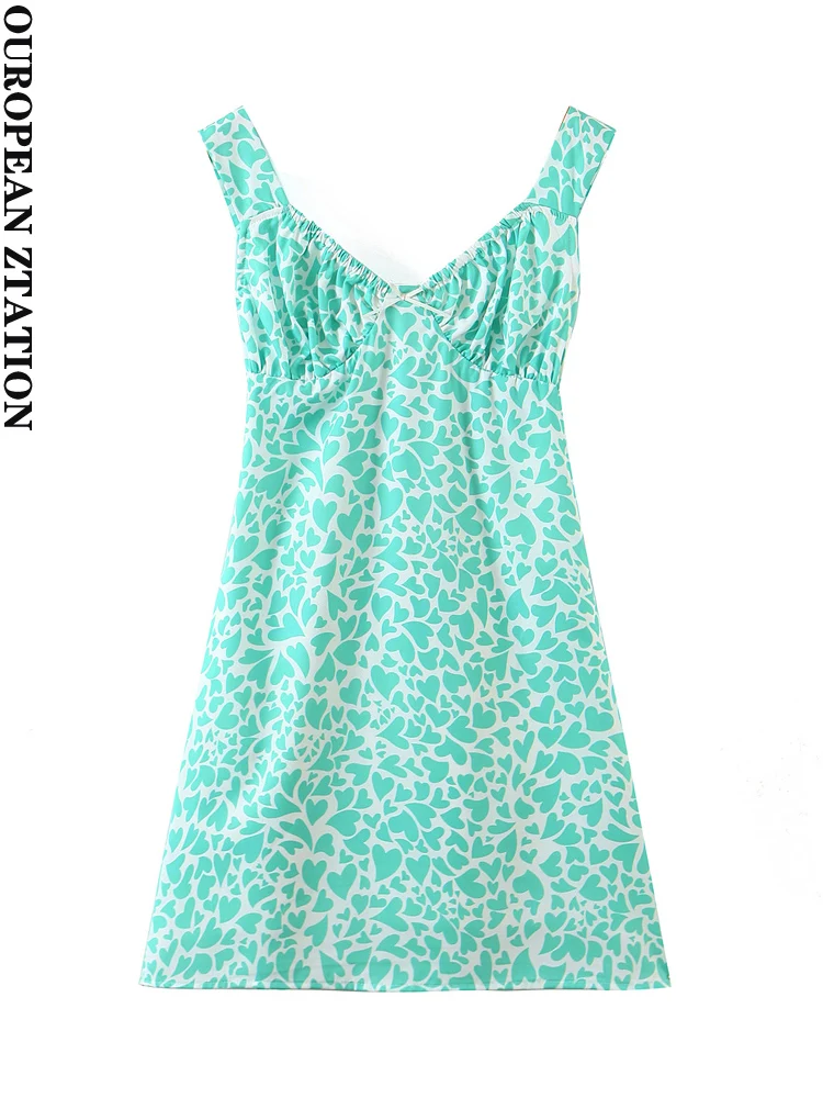 

Women 2022 za fashion early spring floral printing slim suspender skirt vintage backless wide straps female dresses vestidos muj