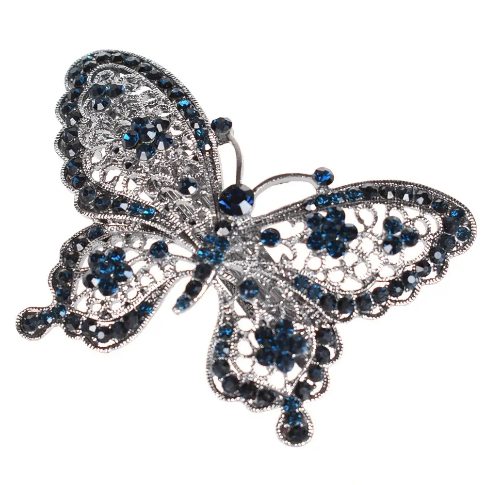 Удивительная Бабочка заколка для волос с украшением в виде синих кристаллов и