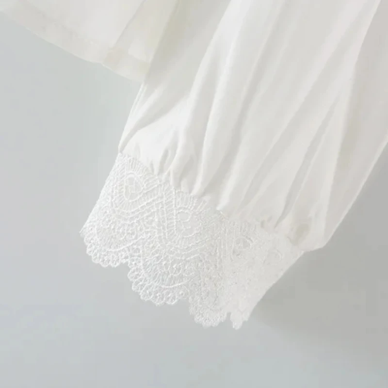 

Fashion Women V Neck Lace Splicing White Shirt Female Long Sleeve Blouse Casual Lady Loose Tops Blusas S8762