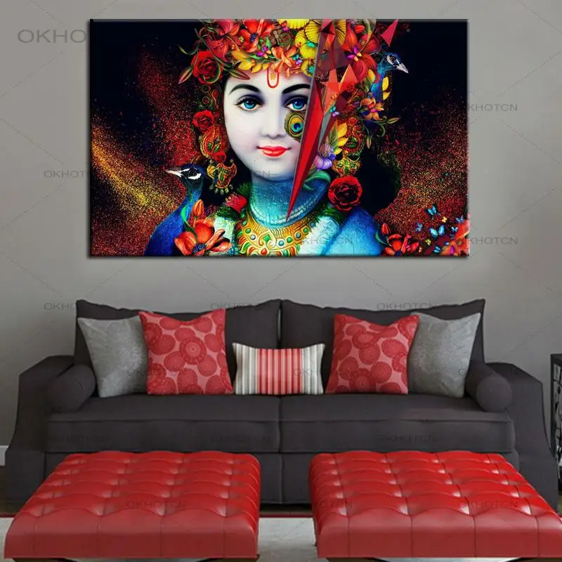 

Hinduism Posters And Prints Wall Art Canvas Painting Beautiful Lord Krishna Wall Decorative Picture For Living Room Home Decor