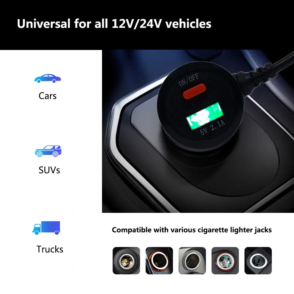 REARMASTER®Автомобильное зарядное устройство с кабелем питания прикуривателя для