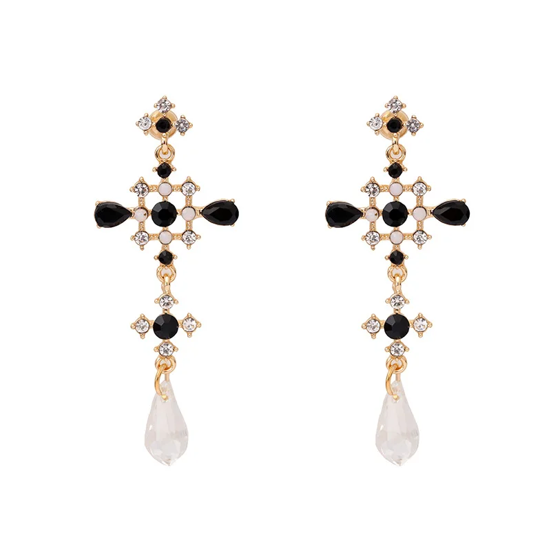 

Fashion Vintage Retro Exaggerated Cross Earrings for Women Girls Temperament Wild Rhinestone Earrings Party Jewelry Accessory