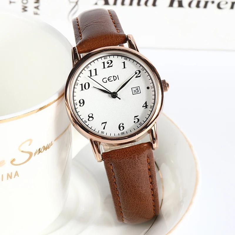 

Часы женские Кварцевые водонепроницаемые с кожаным ремешком и датой