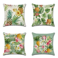 tropical pineapple flowers plants printing pillow case linen sofe decorative pillowcases green leaves car throw cushion cover