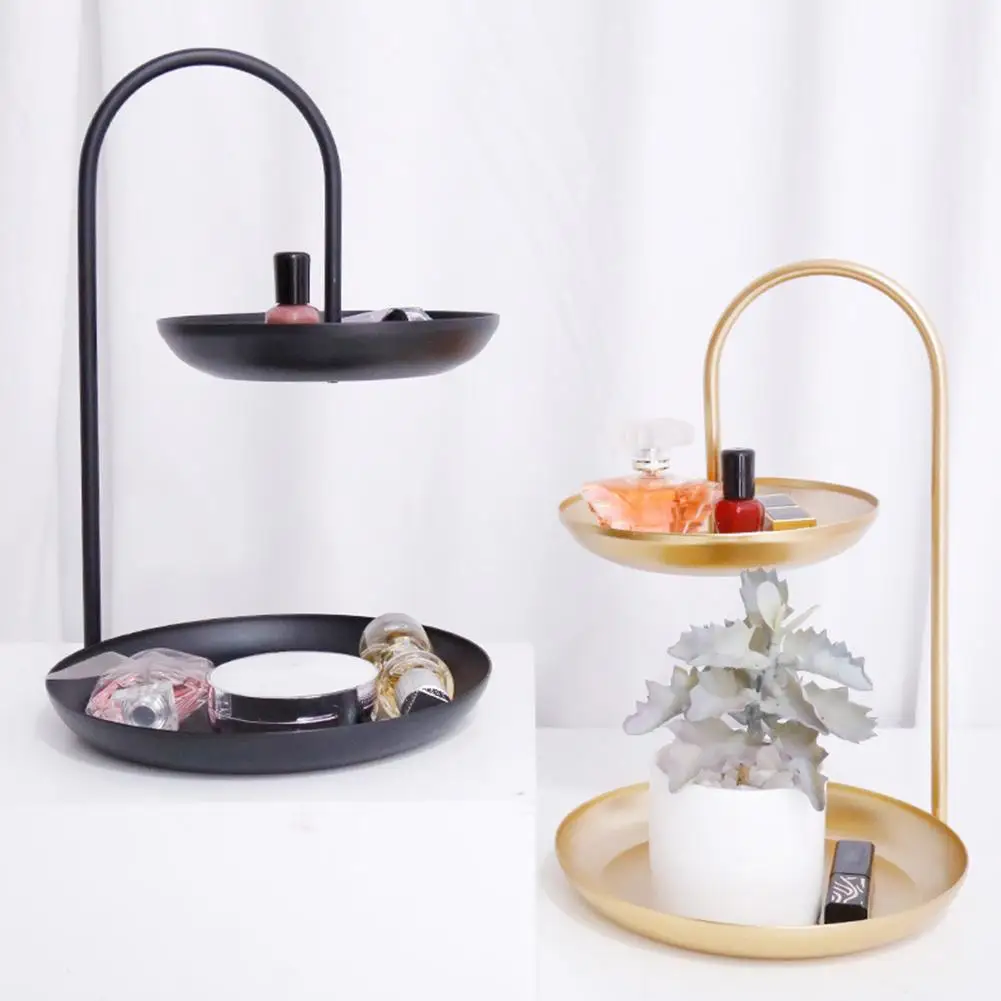 

Two-Tiered Alloy Metal Jewelry Tray Double Attractive Jewelry Earrings, Bracelets, Necklaces Storage Decorative Tray