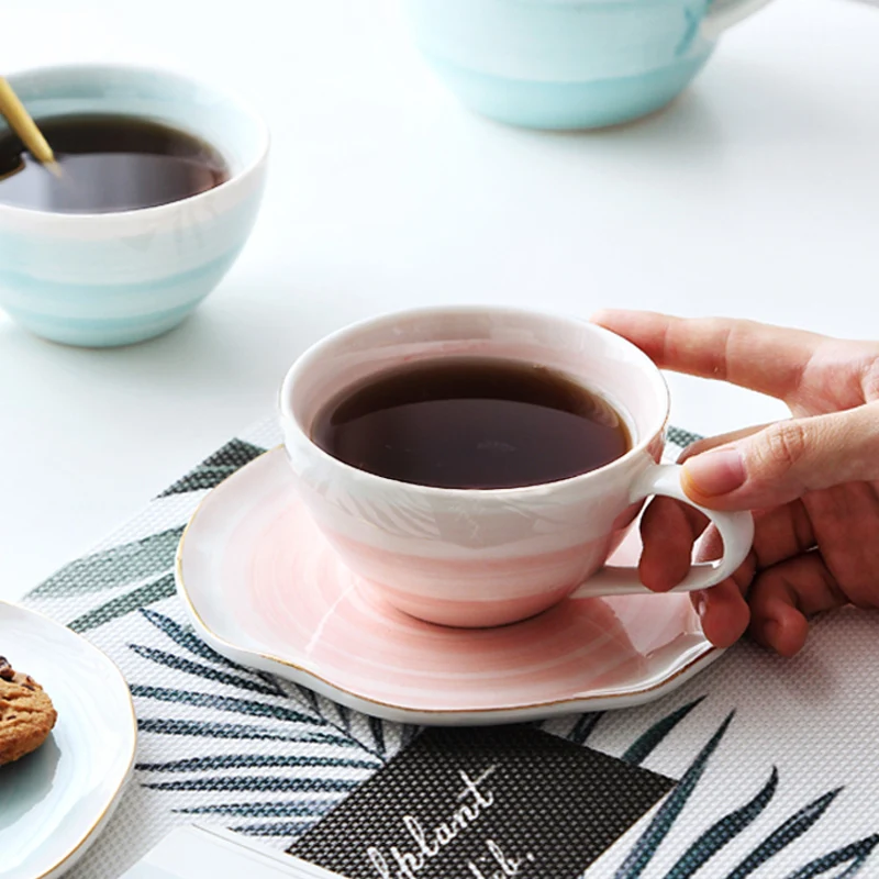 Керамическая розовая чайная чашка и блюдца MUZITY фарфоровая кофейная набор посуды