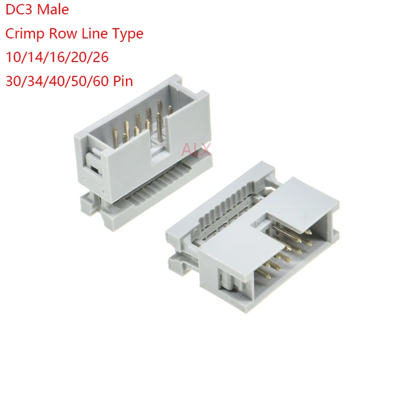 5pcs 10P/16P/20P/40P/50P/64P DC3 box header male socket/10/14/16/20/34/40 PIN 2.54MM pitch CONNECTOR crimp type for 1.27 cable - купить по