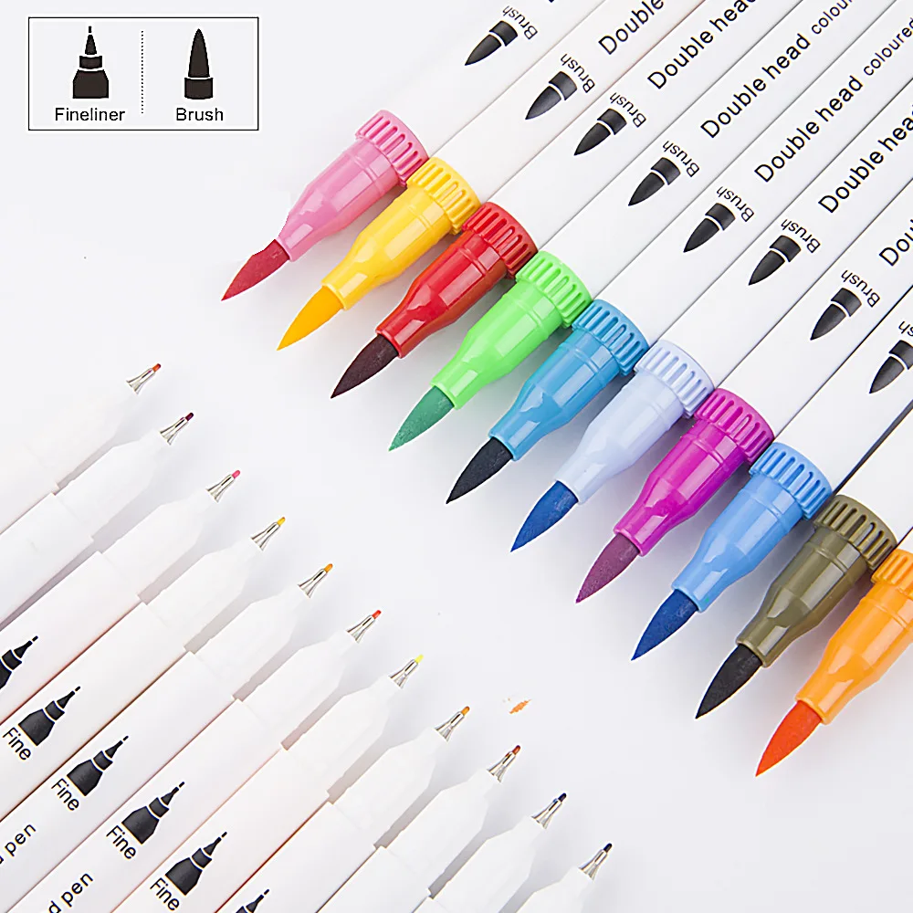 

New products double head line marker color marker soft head watercolor pen art supplies children's gift painting set 24 colors