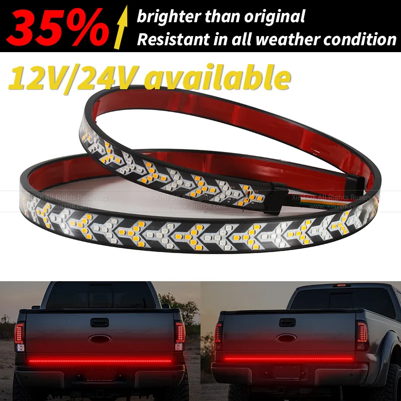 XINFOK Bar DC 12 24V Red Amber Pickup Turn Signal Truck Utes Bakkie Container Cargo Jeep RV SUV Brake Light Strip LED Tail light