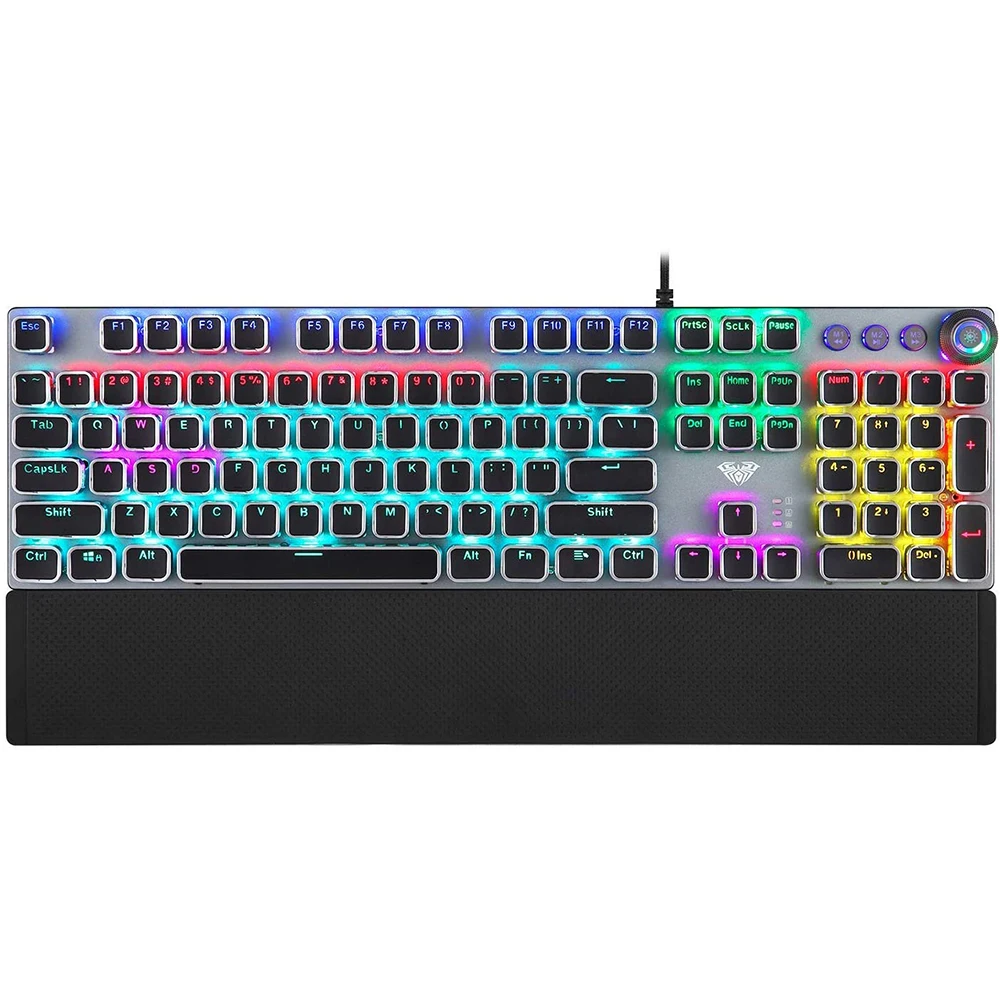 

AULA Backlit Gaming Genuine Mechanical Keyboard Anti-ghosting Luminous LED Wired Keyboard Multi-mode knob multimedia button