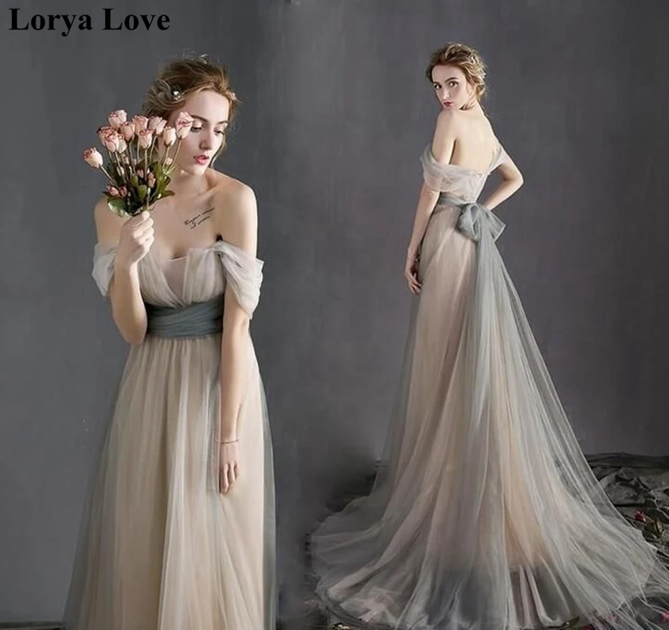 Макси Платья из тюля с открытыми плечами для выпускного вечера 2020 цвета