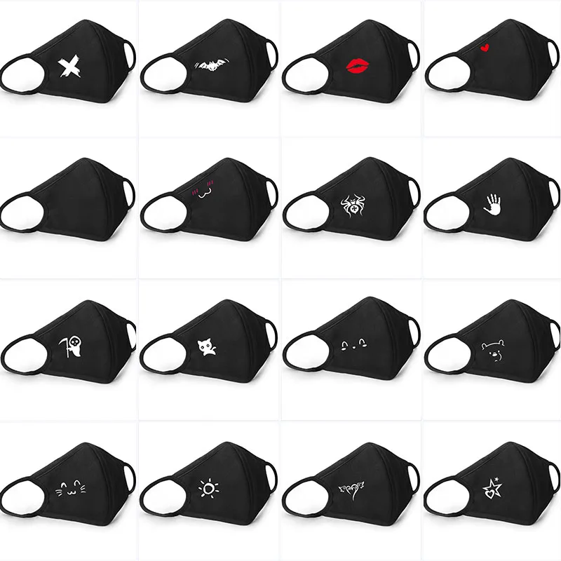 

Q Cartoon Mouth Mask 1Pcs Printing Mouth Muffle High Elasticity Unisex 3D Stereo Black Anti Dust 5 Style