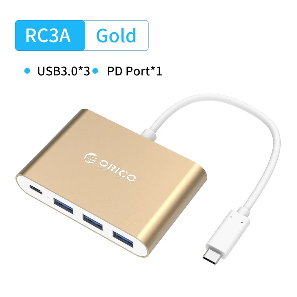 RC3A Gold ORICO usb-хаб USB C к HDMI VGA type-C PD зарядный адаптер док-станция для MacBook Pro/huawei аксессуары type C USB 3,0 разветвитель концентратор - Цвет: RC3A Gold