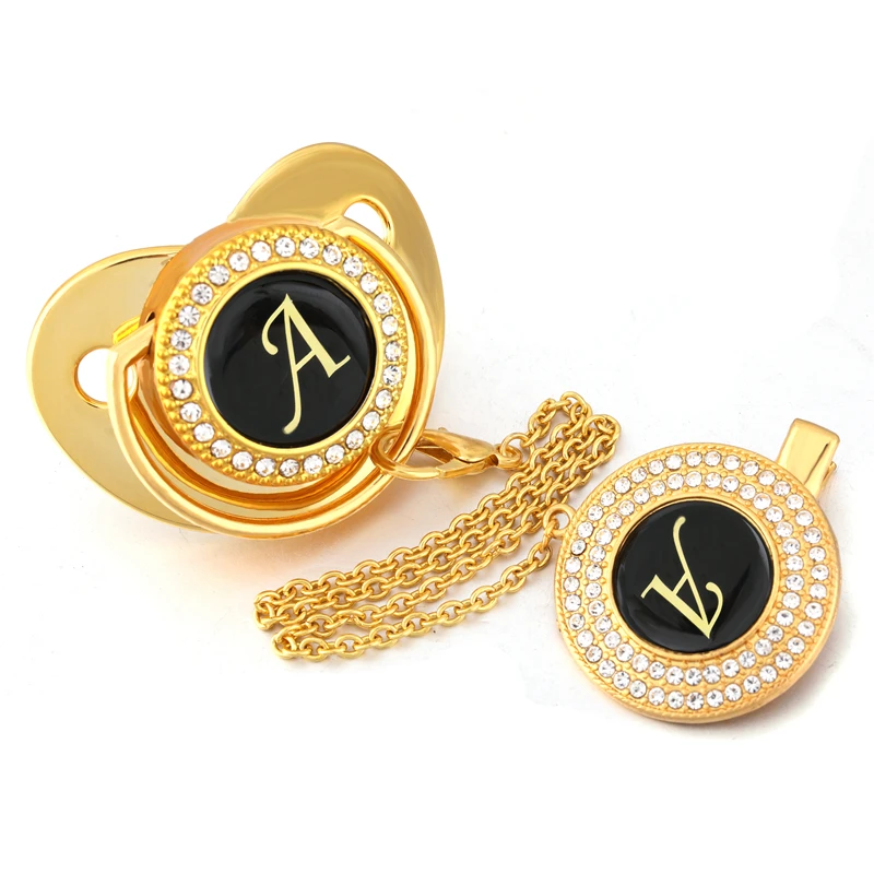 Элегантный Bling соска и зажимы набор Черное золото имя инициалы буквы J уникальный