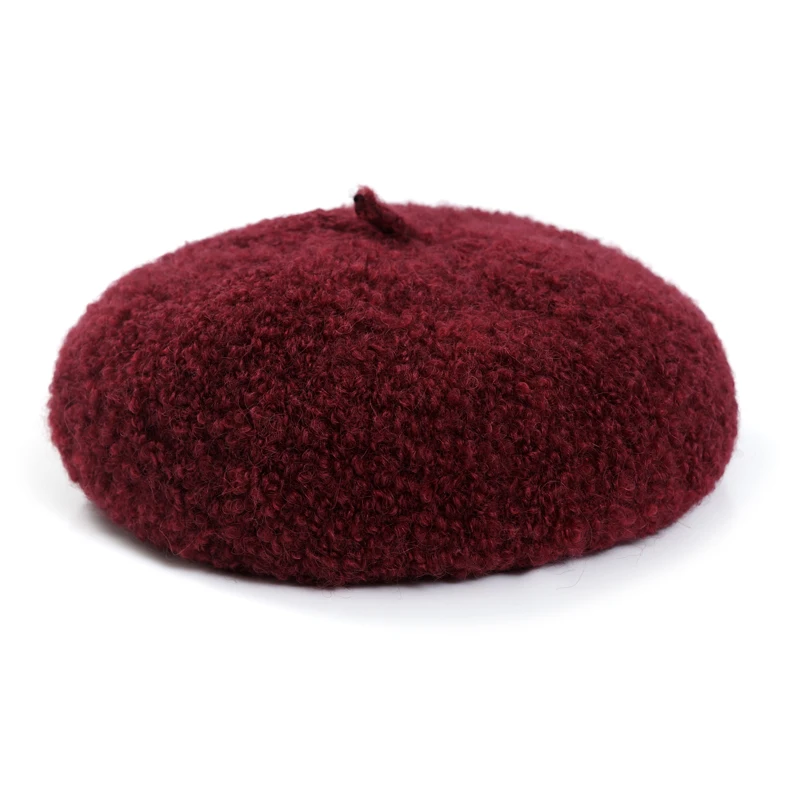 Burgundy H7683 женский берет шапка осень зима корейский теплый мягкий шерстяной береты шапка женская элегантная Универсальная Высокое качество сплошной цвет простые головные уборы - Цвет: Burgundy