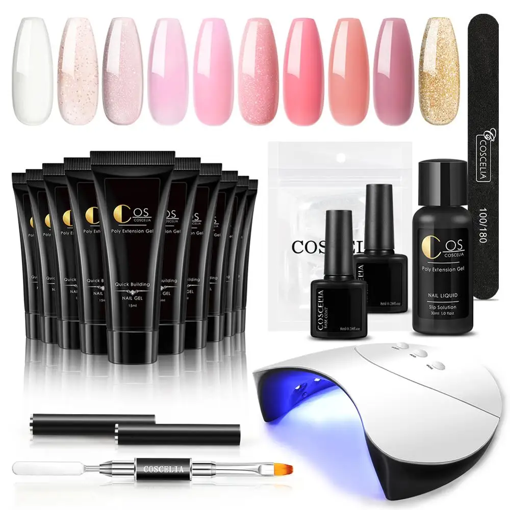 Coscelia поли набор гелей для ногтей с УФ светодиодный светильник Жесткий желе гель