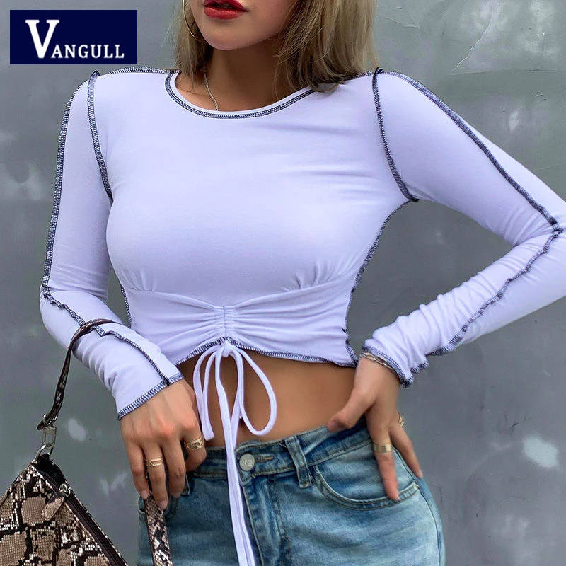 

Женская футболка с длинным рукавом и завязками, в стиле пэчворк