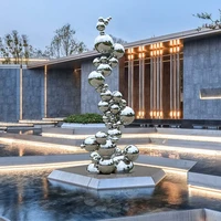outdoor stainless steel large floor to ceiling sculpture hotel sales department spherical metal abstract installation decoration