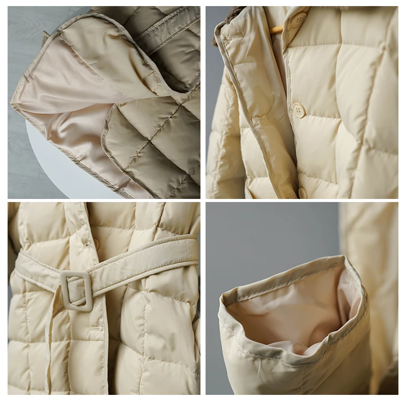 Женский пуховик на 90% утином пуху бежевая парка с меховым отворотом и