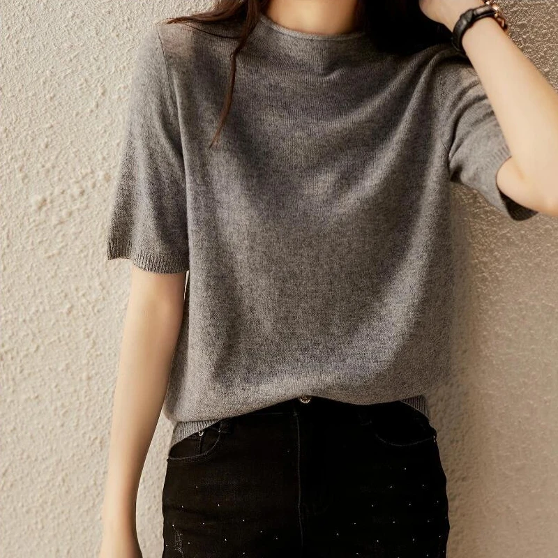 

Вязаный женский свитер WWENN, пуловеры с ложным воротником, осенне-летний базовый женский свитер, тонкий черный топ высокого качества