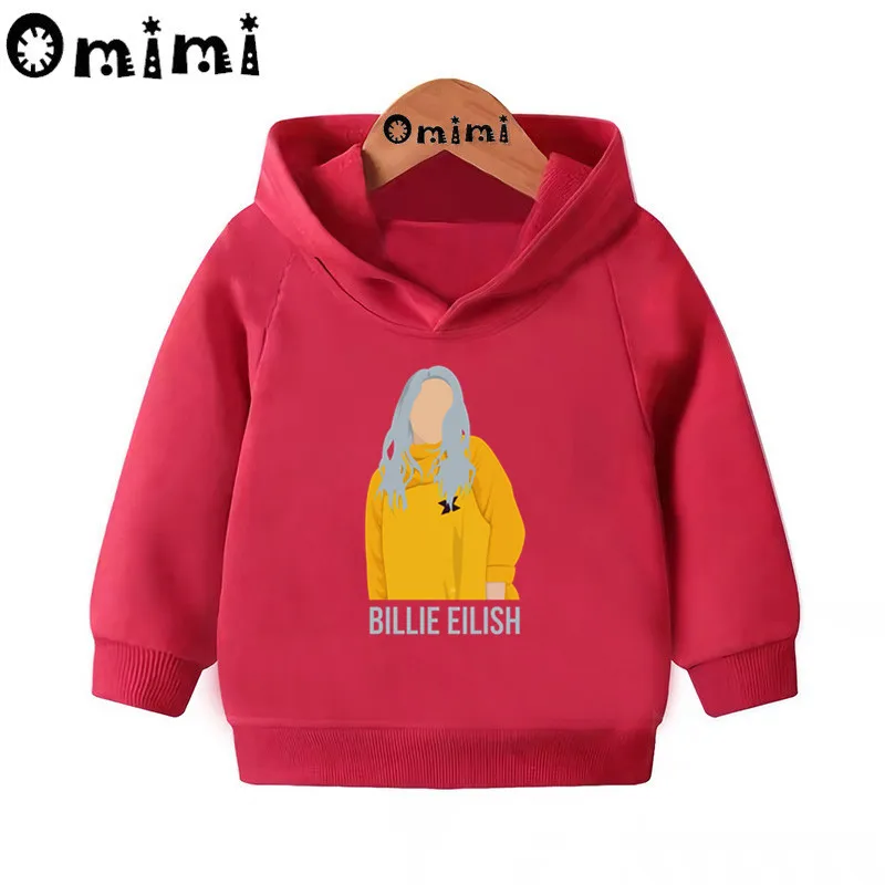 Детские толстовки с принтом Billie Eilish; Детские повседневные толстовки с капюшоном; пуловер для малышей; топы для маленьких девочек и мальчиков; осенняя одежда; KMT4569 - Цвет: Red-4569C