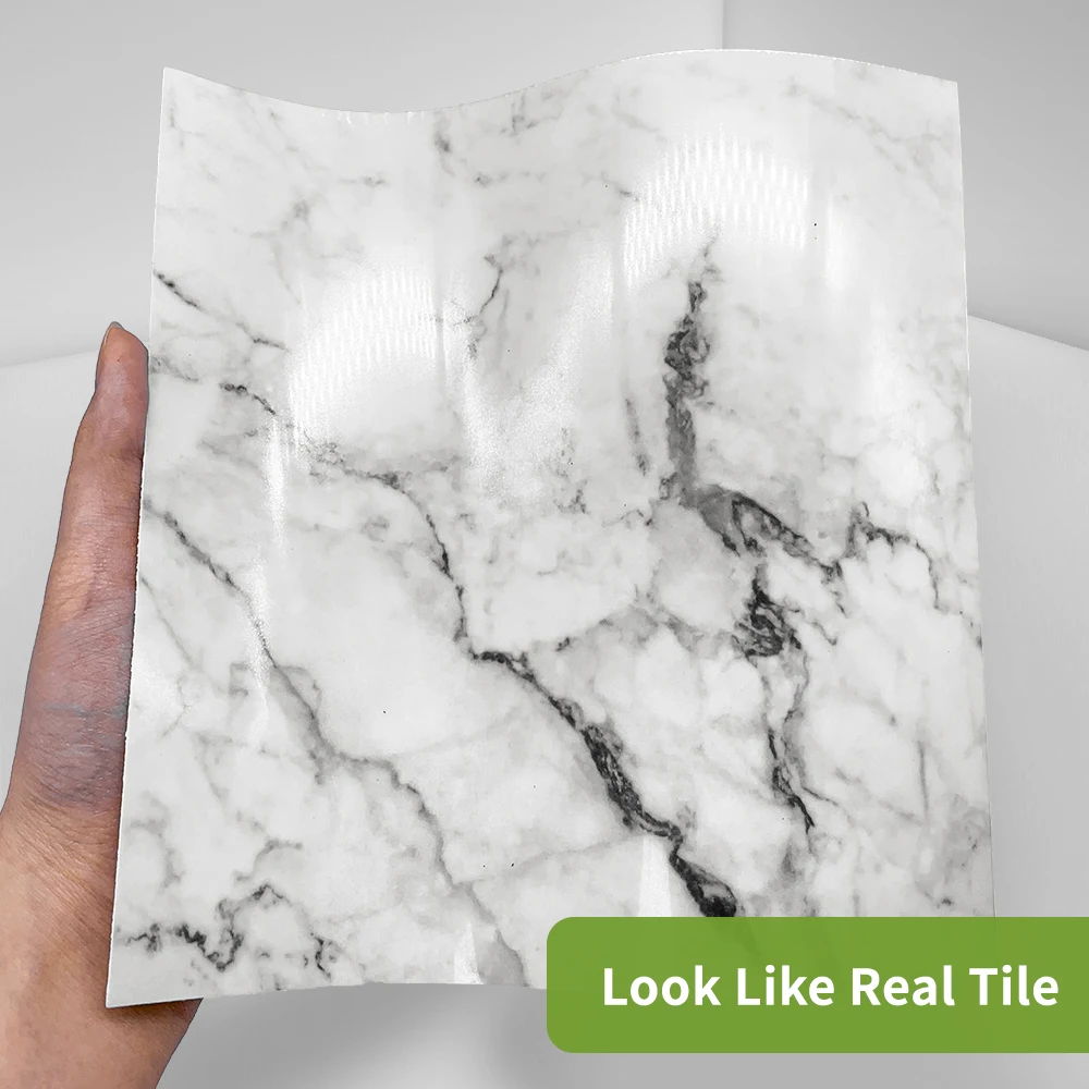 

Funlife BRILLIANT 15x15cm/20x20cm White Marble Tile Sticker Waterproof Wall Sticker Backsplash for Bathroom Kitchen Camper Home
