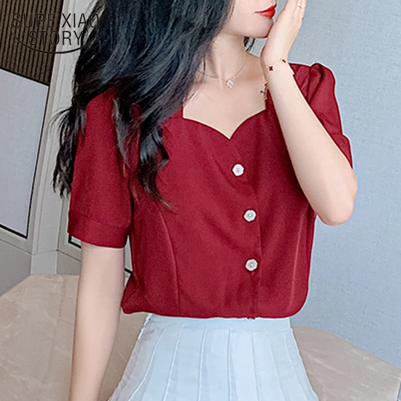 Blusas Лето 2021 женские рубашки топы блузки с коротким рукавом Милая шифоновая