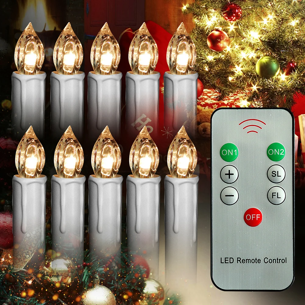 

10pcs LED Christmas Candles with Remote Control Plastic Christmas Tree Home Wedding Birthday Party Decoration