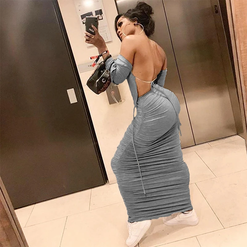 COSYGAL 2019 новое осеннее платье макси с открытыми плечами и Длинным Рукавом