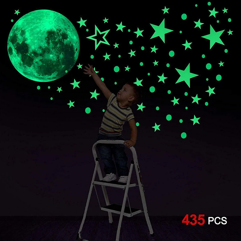 

Luminous Moon Dots Stars Stickers Wall Ceiling Decal Murals for Kids Adults Home Bedroom Living Room Decoration Home