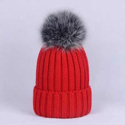 Новинка 100% натуральный помпон Лисий мех женские шапки зимние с лисьим понпоном