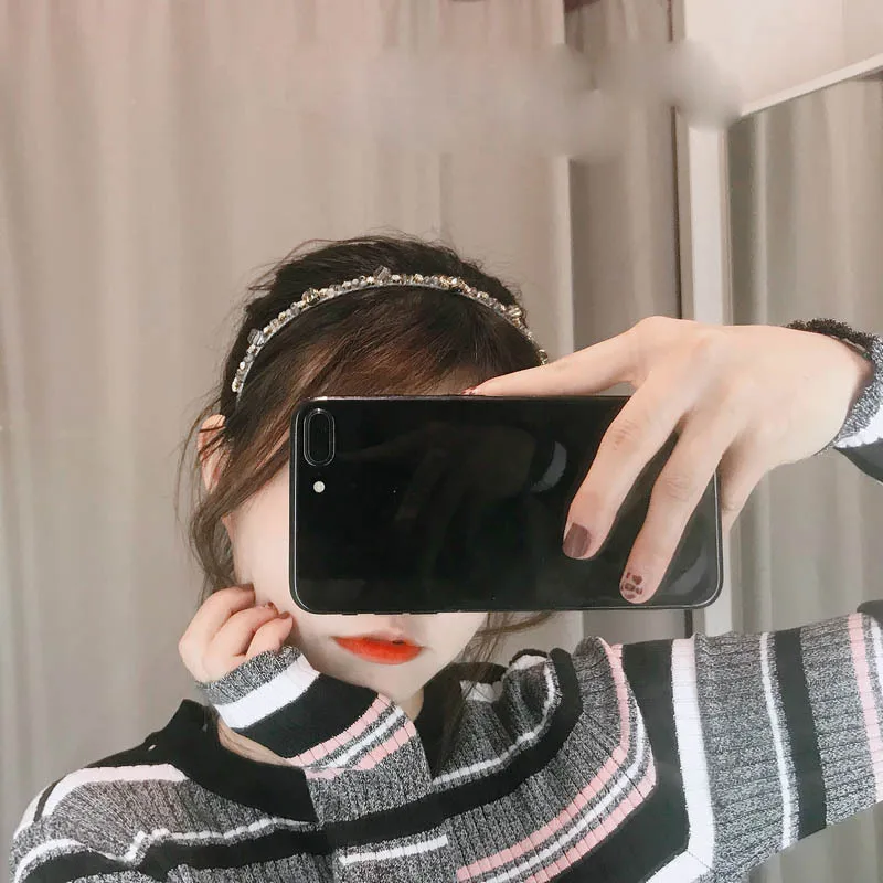 

New Fashoin Ladies Thin Rhinestone Headbands Elegant Square Crystal Beads Hairbands Bezel For Women Girls Hair Hoop Accessories