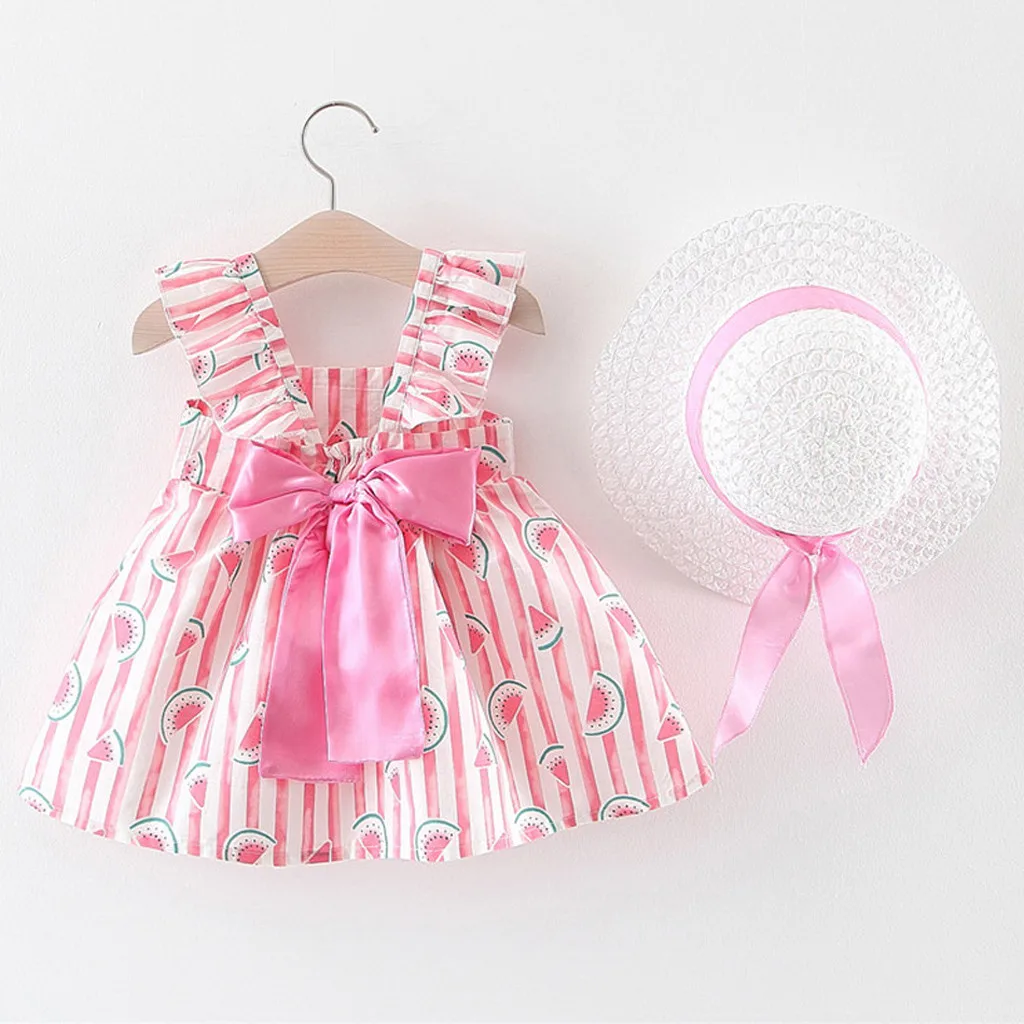 TELOTUNY dress Toddler Baby Kids Girls Sleeveless Strap Bow Watermelon Princess Dress Clothes +straw hat baby summer 2020a | Детская