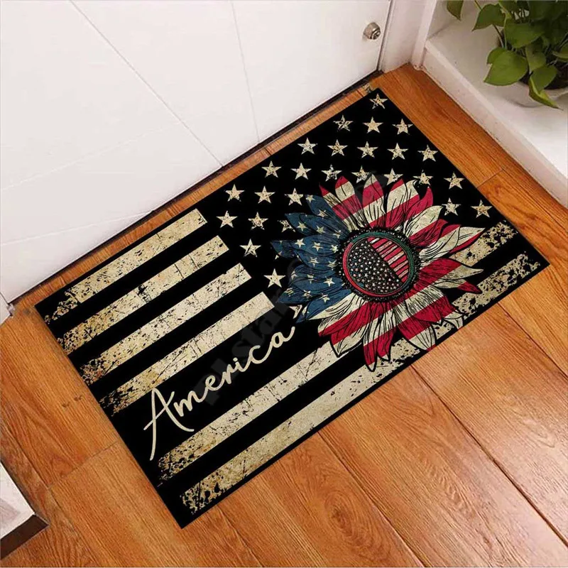 

America Flag Sunflower Vintage Doormatc 3D All Ove Printed Non Slip Door Floor Mats Decor Porch Doormat