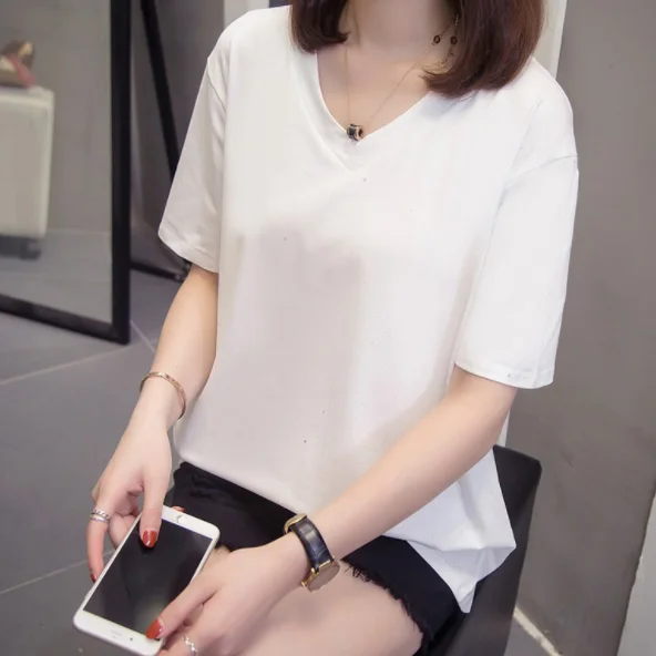 Plus Size Shining Woman Tshirts Summer Vogue V Neck Female T-Shirts Short Sleeve Tops Oversized T Shirt Night Sky Design DA823 | Женская